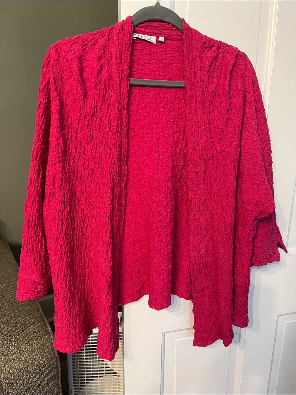 Habitat Medium Pink crinkle textured knit jacket open front